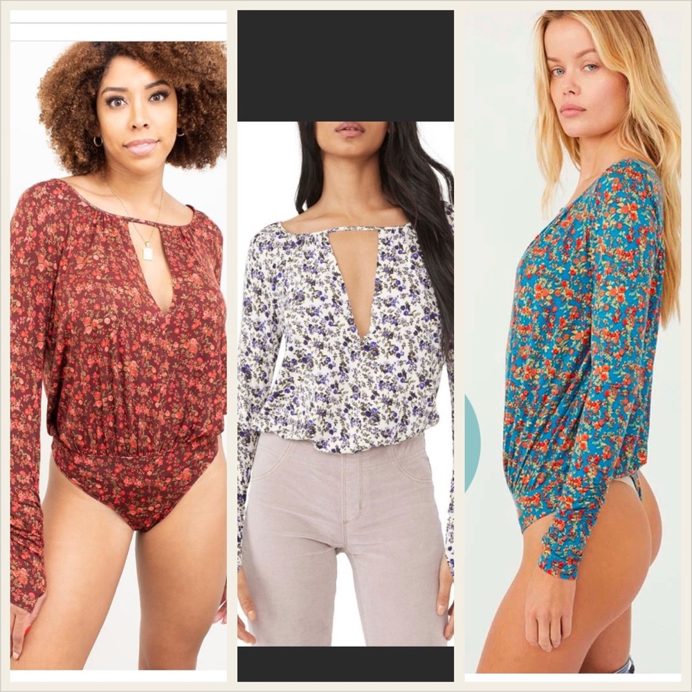 Free people Kaya Print Cutout Bodysuit Turquoise Combo M and Ivory S